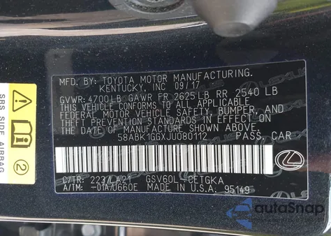 2018 Lexus Es 350 из США, поврежденный, VIN 58ABK1GGXJU080112